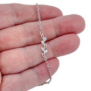 Vintage Sterling Silver 925 Cubic Zirconia Leaf Bracelet 6.75"-7.75"